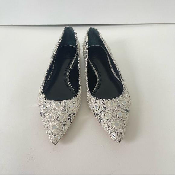 Tory Burch Yasmin Embroidered Mirror Pointed Toe Ballet Flat -New N Box- Reemoly - Picture 11 of 15